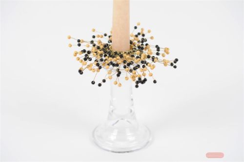 Bild von Kerzenring, mit Perlen Ø2.5~12cm, beige/black