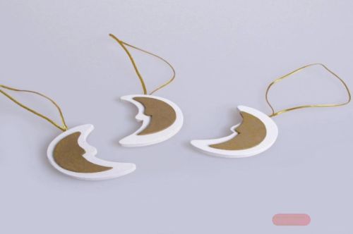 Bild von Anhänger, Holz-Mond 5cm, weiss/gold