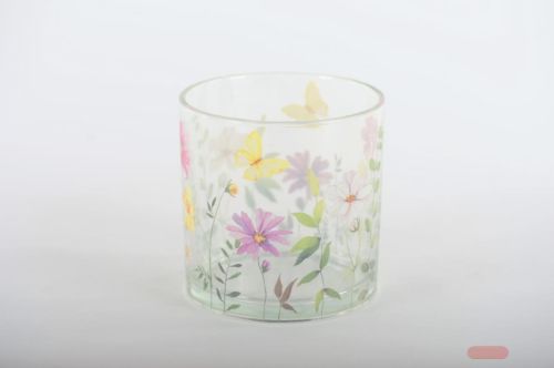 Bild von Windlicht, Vlinderhofje Ø15x H15cm, grün/rosa