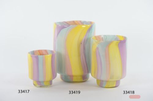 Bild von Glasvase, Hippie Ø12.5x H14cm, gelb/blau