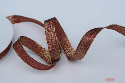 Bild von Band 25m/ 15mm, Uni mit Lurex & Drahtkante, bordeaux