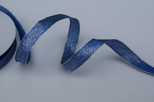 Bild von Band 25m/ 15mm, Uni mit Lurex & Drahtkante, blau