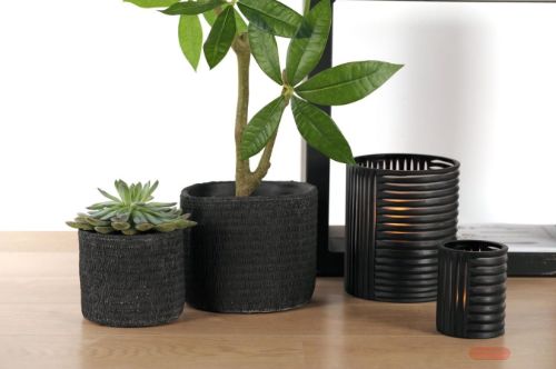 Bild von Glasvase, Stripy suit - Ø18x H20.5cm, black