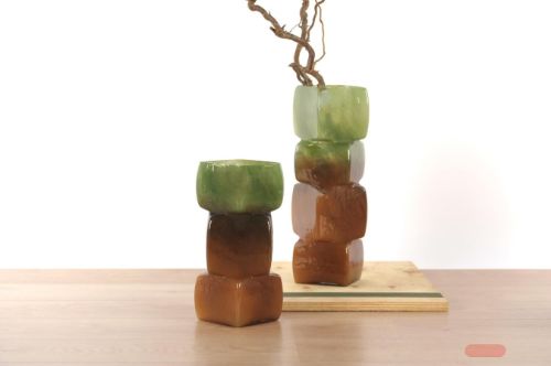 Bild von Glasvase, Cubo - L16x 16x 30cm, green/brown*