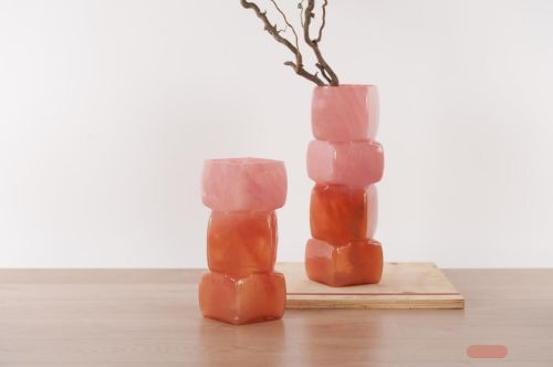 Bild von Glasvase, Cubo - L16x 16x 30cm, pink/red*