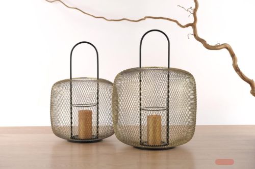 Bild von Laterne, Metall - Glas Ø33.5x H48.5cm, cage dorée