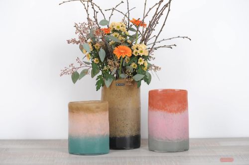 Bild von Glasvase, Ombré - L17x 10x H21cm, tricolor salmon