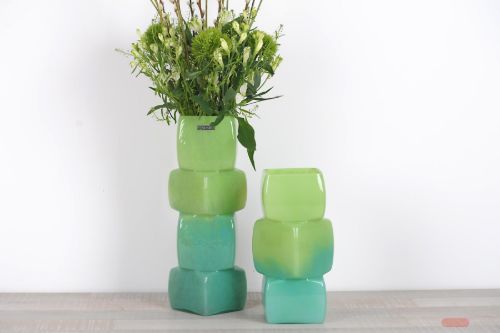 Bild von Glasvase, Cubo - L16x 16x 41cm, peacock green/light