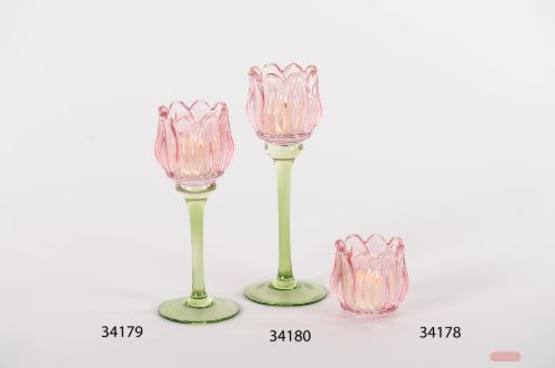 Bild von Teelichthalter, Dazzling haze - Ø8x H19cm, rosa/grün