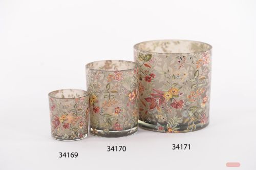 Bild von Windlicht, Flowermix Ø7.3x H8cm, florissant