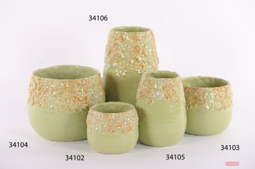 Bild von Blumentopf, Flowered Ø12.5x H10.5cm, green