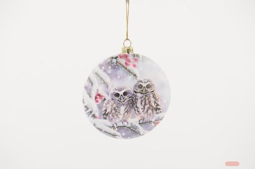 Bild von Glasanhänger, Pair of owls Ø12x H4.5cm, bunt