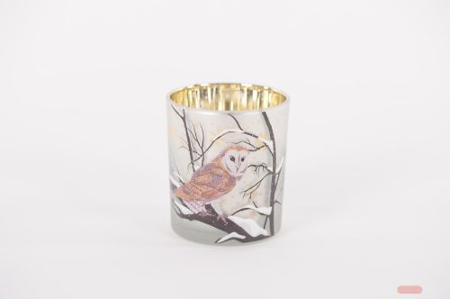 Bild von Windlicht Votiv, Eule Ø9x H10cm, weiss/braun