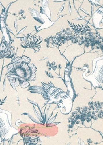 Bild von Rolle 200m x  70cm, Inzai Vögel, blau-creme